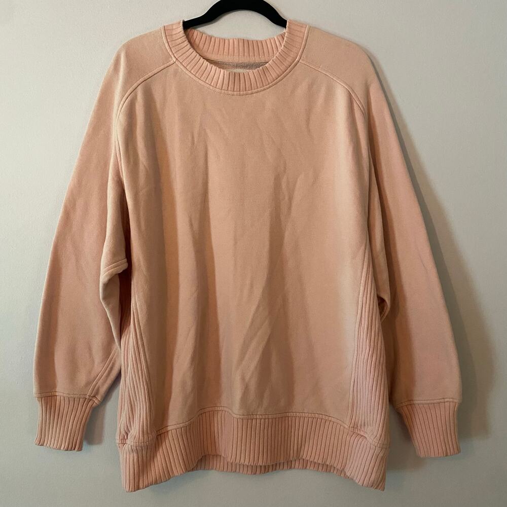 Aerie Pink Ribbed Oversized Crewneck Pullover Sweatshirt Loungewear Women Small